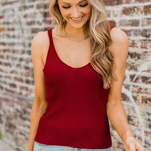 Pulse Boutique - True Romance Ribbed Knit Tank Top - Dark Red